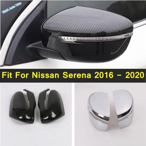 Lapetus Auto Car Rear View Side Mirror Cover Cap 2pcs Shiny / Carbon Fiber Look Accessories Fit For Nissan Serena 2016 - 2020