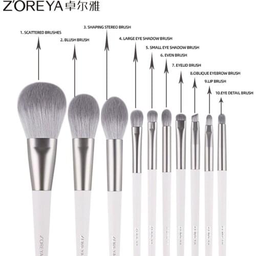Cross Border Hot Selling zoreya zhuo er ya 10 Beginner Makeup Brush Universal Artificial Fiber Grandma Gray Non-Bag Brush Suit