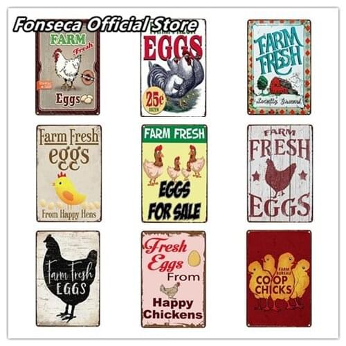 Farm Fresh Eggs Metal Tin Sign Plate Chicken Egg Shabby Chic Metal Poster Wall Decor For Living Room/Farm/Shop/Market