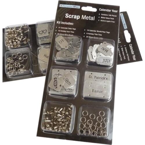 3 Sets 148pcs/set Scrap Metal Photo Album Lcon Tiles Calenda Date Month Year Tags Brads Holiday Tiles Silver Circle Links