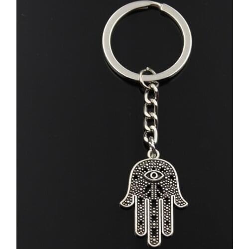 Fashion Keychain 33x22mm eye hamsa palm fatima hand protection silver color pendants DIY Men Jewelry Car Key Ring Holder Gift