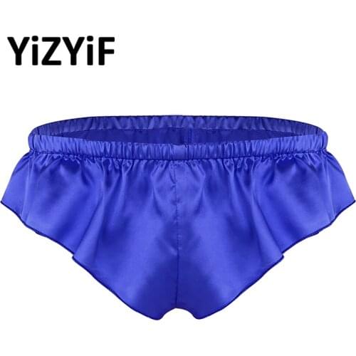 Men Smooth Soft Satin Lingerie Sissy Underwear Lovely Shiny Lotus Leaf Shape Panties G-string Bikini Underpants Gay Sexy Thong