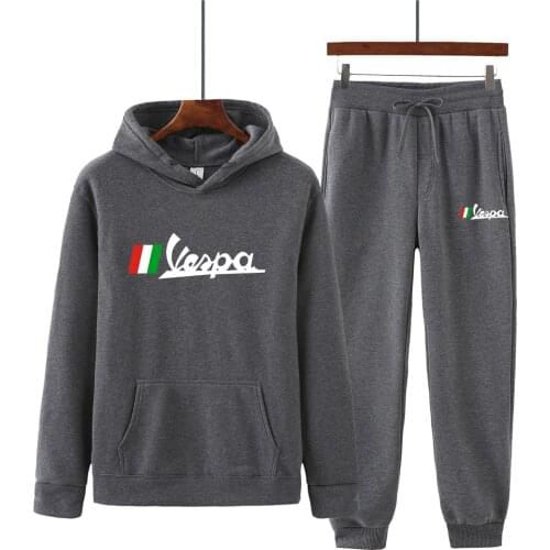 2021 Autumn Winter Vespa Electric Car Logo Printing Mens Two-Piece Hooded Candy 14-Color Street Couple Pullover Two-Piece Set