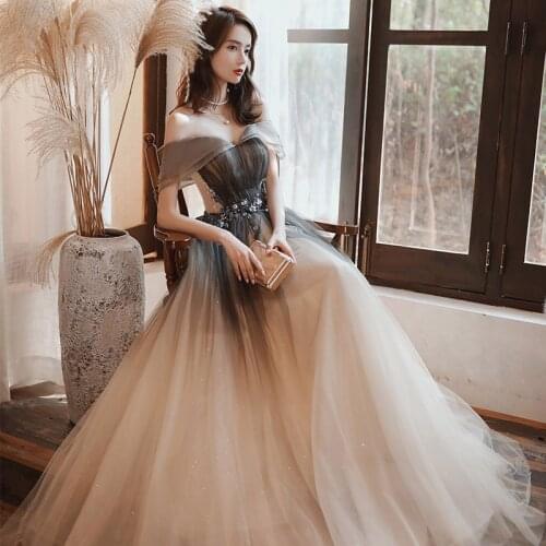 Customizable Elegant Brown Gradient Dress for Female Graduation Performance Company Banquet Birthday Party Prom Gown A325