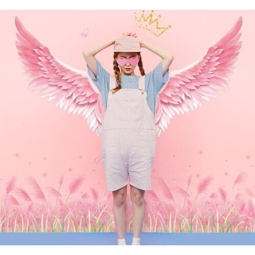 2021 New Year Decor Wall Sticker Diy Pink Wing Girl Kids Room Decoration Bedroom Decals Self-adhesive Wallpaper Mural