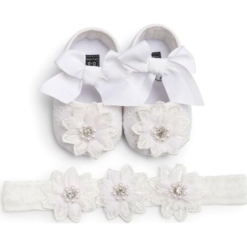 Infants Baby Girl Lace Flower Princess Shoes Floral Headwear Headband Photography Props Set Newest