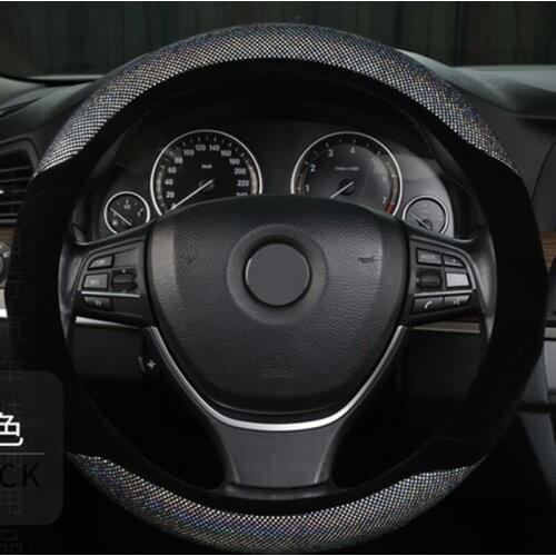 38CM Car Steering Wheel Covers Bling Crystal Rhinestone Auto Flocking Steering Wheel Covers Protectors For Women Car Accessories