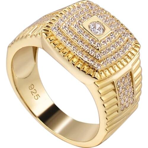 OTIYS925 Square AAAA Cz Stones Mens Ring Trendy Engagement Wedding Party Zircon Male Rings Jewelry Hand Accessories size 6-10