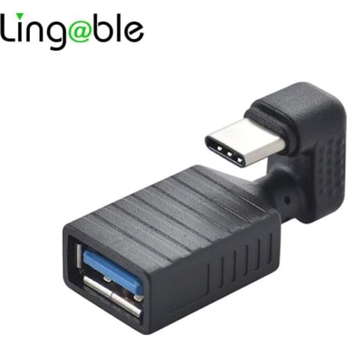 Lingable 90 Degree Right Angle Type C Male to USB 3.0 A Female OTG Converter USB-C OTG Adapter For Smart Phone Connector