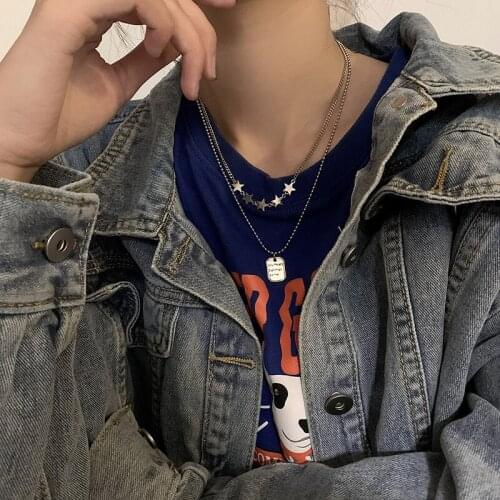 TIMEONLY Simple Double Layering Square letter stars pendant neckalce for women ladies jewellery hip hop beads sweater necklace