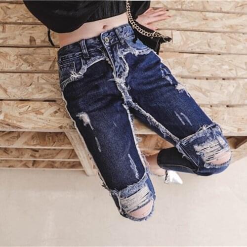 Destroyed women denim pants ripped jeans for women female ladies blue torn trousers TA645