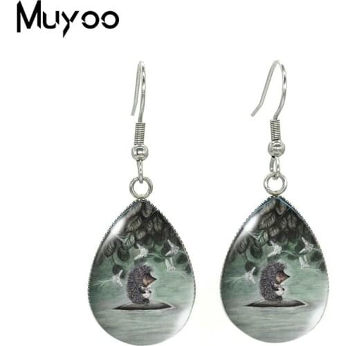 2020 New Hedgehog in fog Earring Cute Hedgehog Tear drop Earring Glass Dome Photo Hook Earrings Handmade Jewelry Gifts