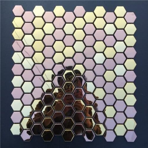 Hexagon Glossy Mirror Rose Gold Stainless steel metal mosaic tiles, kitchen bathroom shower Showroom DIY Wall Floor tiles