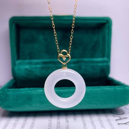 SHILOVEM 18k yellow gold Natural white Jasper pendants Christmas Gift fine Jewelry plant new none necklace 20mm mymz2020884hby