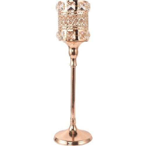 Nordic Luxury Crystal Candle Holder Gold Metal Candlestick Windproof Vase Table Centerpiece Home Decoration Bougeoir Gift FC556