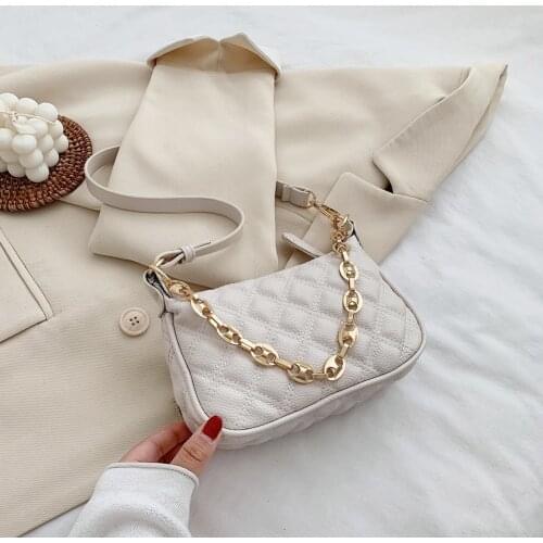 Popular Simple Female Daily Bag Fashion Women Chain Crossbody Handbag PU Leather Square Shoulder Underarm Bags