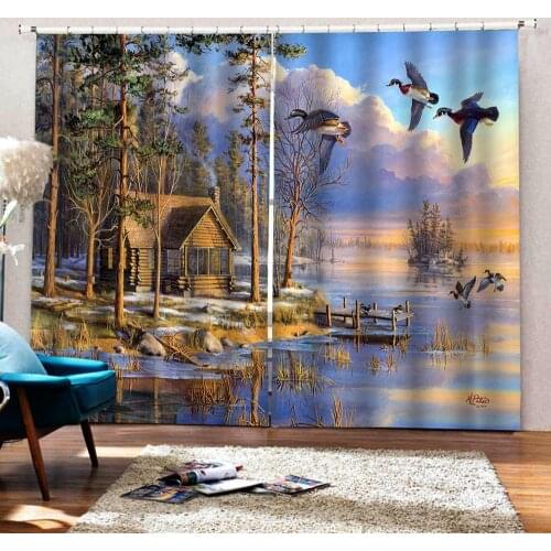 High quality custom 3d curtain fabric winter curtains landscape scenery curtains