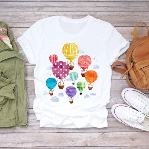 Women Short Sleeve Watercolor Balloon Cartoon Print Clothes Lady T-shirts Top Womens T Shirt Ladies Stylish Summer Tee T-Shirt