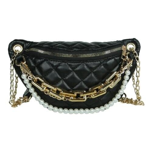 New PU Womens Chest Bag Diamond Embroidery Thread Womens Chain Beads String Small Fragrance Wind One-shoulder Slant Bag