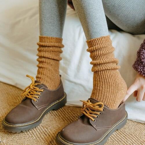 Woman Wool Socks Women Set Warm High Quailty Solid Candy Color Long Loose Fluffy Casual Cotton Harajuku Sox 5 Pairs Pack Meias