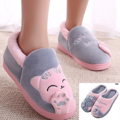 Womens shoes Ladies Winter House Slippers Cartoon Cat Non-slip Soft Warm Home Bedroom Couple Shoes