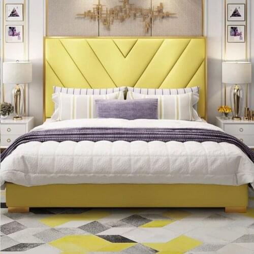 1.8 m Factory direct post-modern Hong Kong-style light luxury double bed Nordic solid wood storage headboard