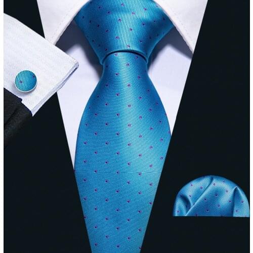 2018 Fashion Blue Polka Dot 100% Silk Tie Barry.Wang Gift Woven Neck Tie For Men Party Business Wedding Free Shipping FA-5093