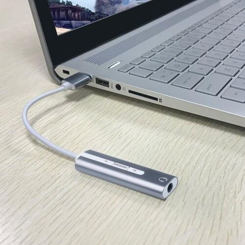 2020 KBT Gray USB to 3.5mm wired sound card with control button Headphone Adapter for Macbook PC Laptop Sound Card