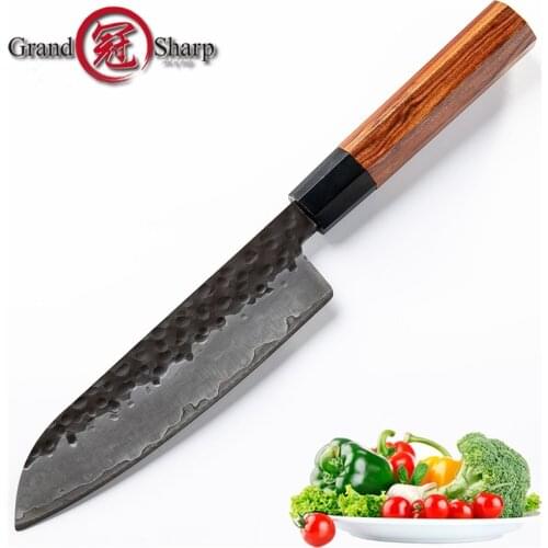 7 Inch Santoku Knife Handmade Kitchen Knives Japanese 3 Layers AUS10 High Carbon Steel Chefs Cooking Tools Gift Box Grandsharp