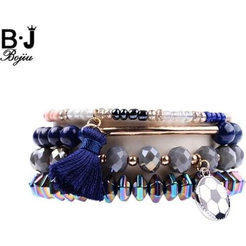 BOJIU 4 Pcs/Set Beaded Charm Bracelets For Women Exquisite Bohemia Crystal Natural Stone Bracelet Hot Best Jewelry Gift BCSET102