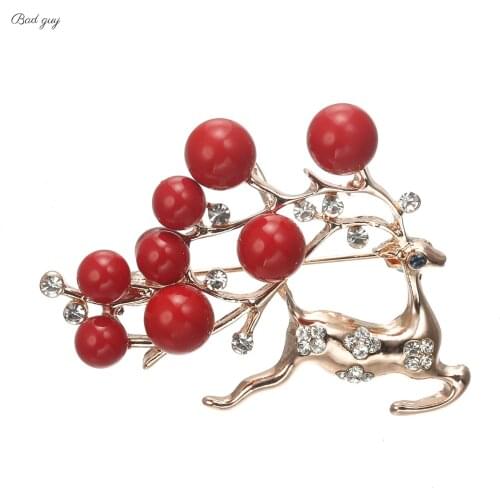 Bad Guy Deer Brooch Pin for Womens Red Pearl Jewelry Brooches Clothes Scarf Buckle Garment Accessories Fashion Jewelry Gem Pins