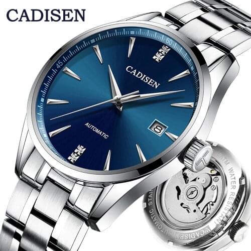 CADISEN Automatic Mechanical Men Watch Stainless Steel Japan NH35A Curved Glass Business Fashion Leisure Waterproof Wrist Watch