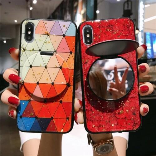 Case For Honor V40 X10 V20 V10 V9 Play 4T 3 9 9X 9i 9A 8X 8 8C Pro Max Lite Marbling Glitter Silicone TPU Mirror Stand Cover