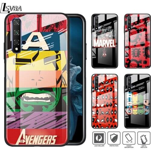 Marvel Avengers Cartoons Logo For Huawei Honor 30 20 10 9X 8X Lite Pro Plus Tempered Glass Shell Phone Case Cover