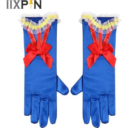 Long Princess Cosplay Dance Stage Gloves Satin Kids Girls Wedding Dress Costume Accessory with Bow Childrens Day Birthday Gifts