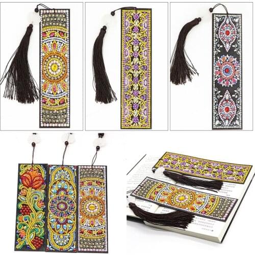 HUACAN 5D Special Shaped Diamond Painting Bookmark Embroidery Leather Tassel Book Marks Diamond Art Gift