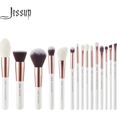 Jessup brushes Pearl White / Rose Gold Professional Makeup Brushes Set Make up Brush Tool Foundation Powder Definer Shader Liner