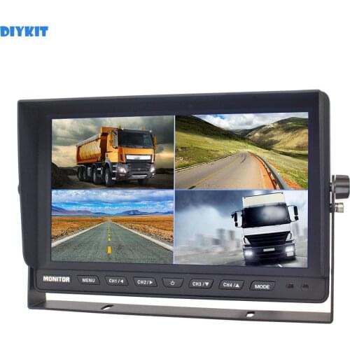DIYKIT 10" Split Quad Display Color Rear View Monitor Car Monitor for Car Truck Bus Reversing Camera