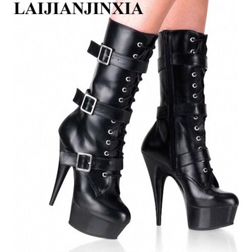LAIJIANJINXIA Dance boots thick sole sexy high heel boot/medium boot/2017 new women shoes, performance model Dance Shoes B-019