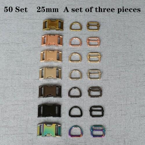 50 Set (A) 25mm Metal D Ring+Adjustable+Release Buckle DIY Dog Collar and Leash Accessories 3JT25mm07L