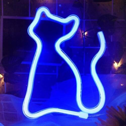 Cute Cat Shape Neon Sign USB/Battery Powered Always on Hanging Home Atmosphere Decoration LED Night Lights for Wall LBE