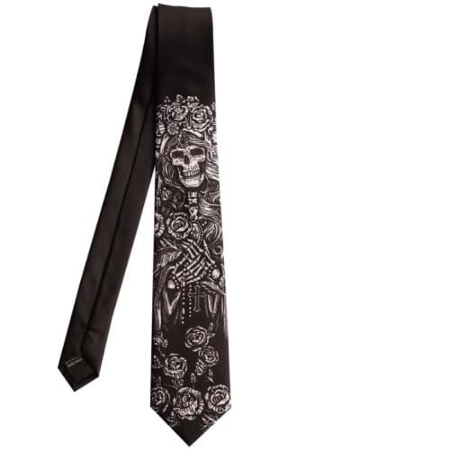 Gothic Black Necktie Skull Print tie Men 7cm