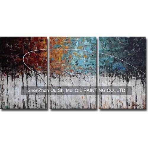 Hand Painted Modern Abstract Color Forest Oil Painting On Canvas for Hotel Decoration Set of 3 Landscape Picture Knife Painting