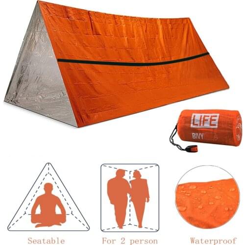 2Person Emergency Shelter Waterproof Thermal Blanket Rescue Survival Kit SOS Sleeping Bag Survival Tube Emergency Tent w Whistle