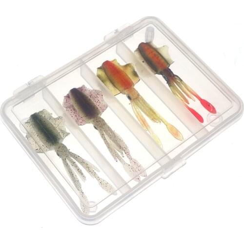 4Pcs Fishing Soft Lure Kit 2g 6.5cm Luminous/UV Squid Jig Fishing Lures Octopus Calamar For Sea Fishing Wobbler Bait