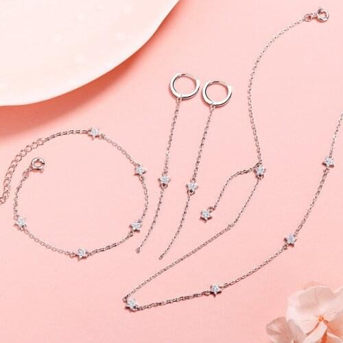 S925 Sterling Silver Jewelry Set Luck Star Design Earring Bracelet Necklace 3pcs/Set Simple Luxury Mom Womens Birthday Gift