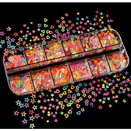 Neon Effect Butterfly Nail Art Sequins Fluorescent Glitter Flakes Paillette Chameleon Spring Nail Decorations Accessory Manicure