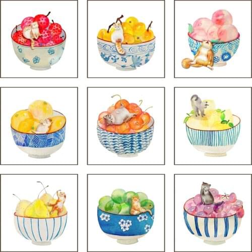 Nordic Cartoon Animal Different Fruits Poster Canvas Print Painting Wall Art Kids Room Home Decoration