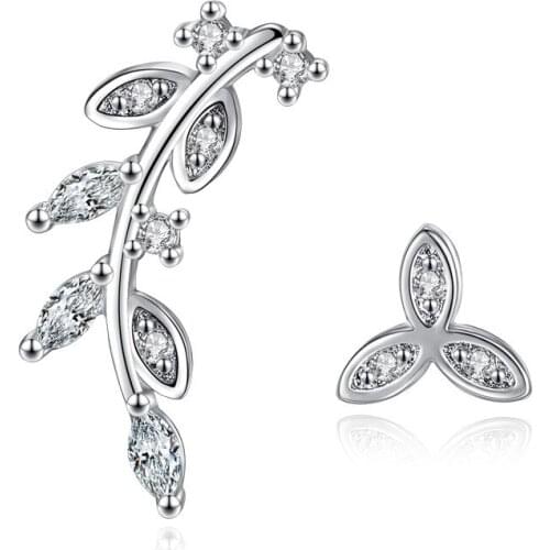 New Fashion 925 Sterling Silver Three Leaves Asymmetrical Earrings brincos For Women Summer Jewelry