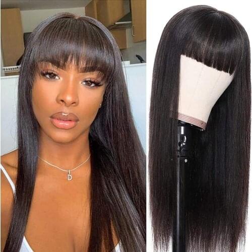 Brazilian Straight Human Hair Wigs With Bangs Remy Full Machine Made Human Hair Wigs For Women 8-30 Inch Fringe Wig Rebecca Hair